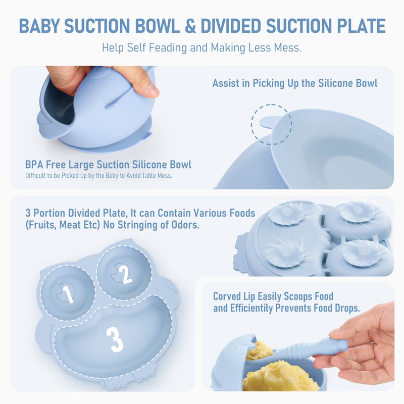 Bnditeu Baby Weaning Set, Silicone Baby Feeding Set(10 Pcs), Toddler Weaning Set with Adjustable Bib, Suction Bowl, Plate, Fork, Spoon, Water & Snack Cup Kit, Baby Led Weaning Kit for Babies and Kids - Image 4