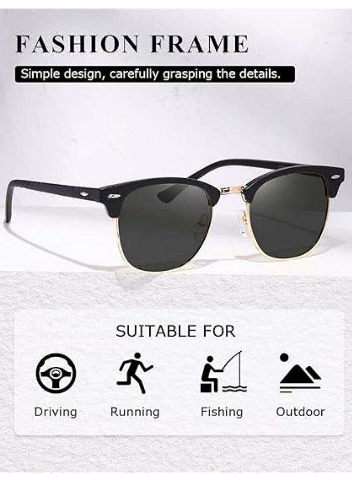 Polarized Sunglasses For Women And Men Semi Rimless Frame Retro Sun Glasses - Image 3