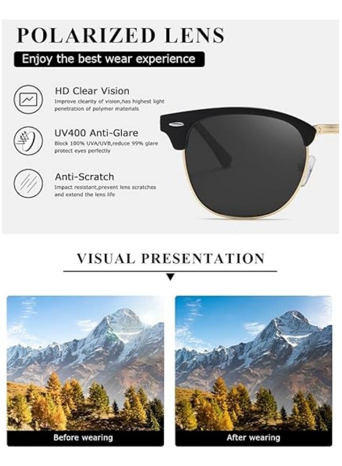 Polarized Sunglasses For Women And Men Semi Rimless Frame Retro Sun Glasses - Image 5