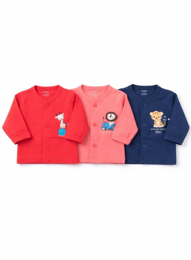 CUTEABLY Newborn Baby Jhabla Set, 100% Soft Cotton, Multicolour Animal Print, Long Sleeve, 0-3 Months, Pack of 3 - Image 1