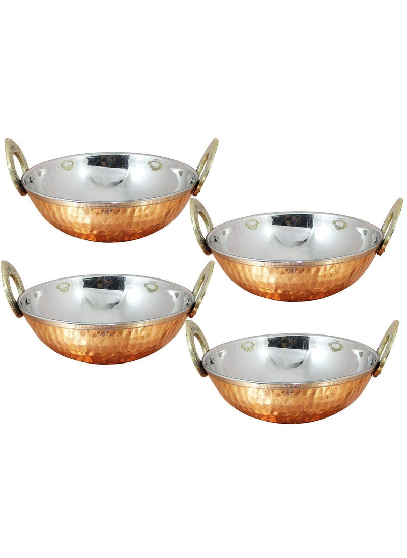 HarLen Ukal Pack of 100 Indian Serving Bowl Karahi Copper Stainless Steel Hammered Dishes Serve Ware for Vegetable and Curries 6 inches  - Image 1