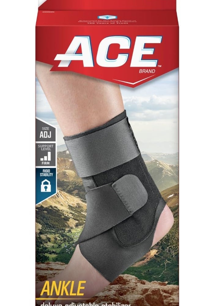 ACE Deluxe Adjustable Ankle Stabilizer - Firm Support for Ankle Sprains, Black - Image 1