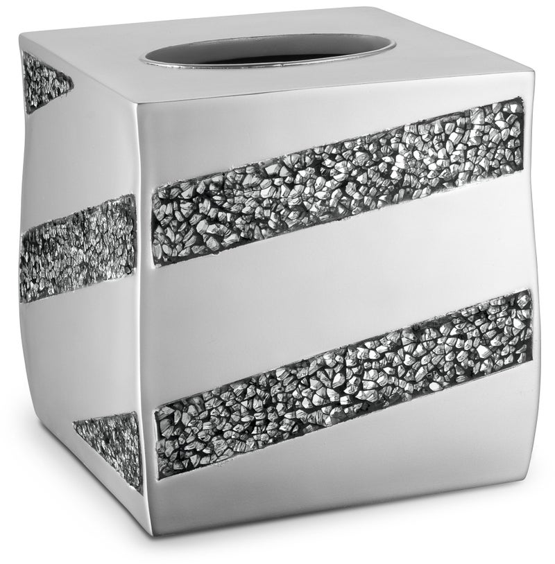 Creative Scents Silver Mosaic Tissue Box Cover Square - Decorative Tissue Box Holder for Bathroom with Durable Bottom Slider, Beautiful Silver Mosaic Tissues Cube Box Cover - Image 4
