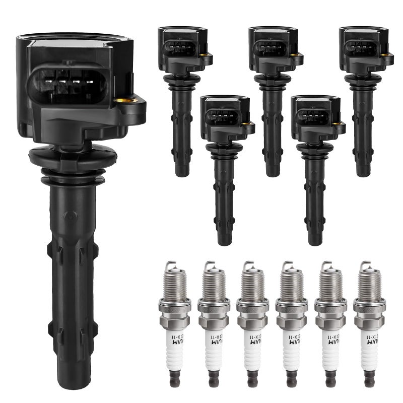 حزمة لفائف الإشعال وشمعات الإشعال تناسب V6 30 35 مرسيدس بنز C300 C350 E350 E550 ML350 ML550 GL450 GL550 S550 SL550 GLK350 2006 2007 2008 2009 2010 2011 2012 2013 30L 35L UF535 مجموعة من 6