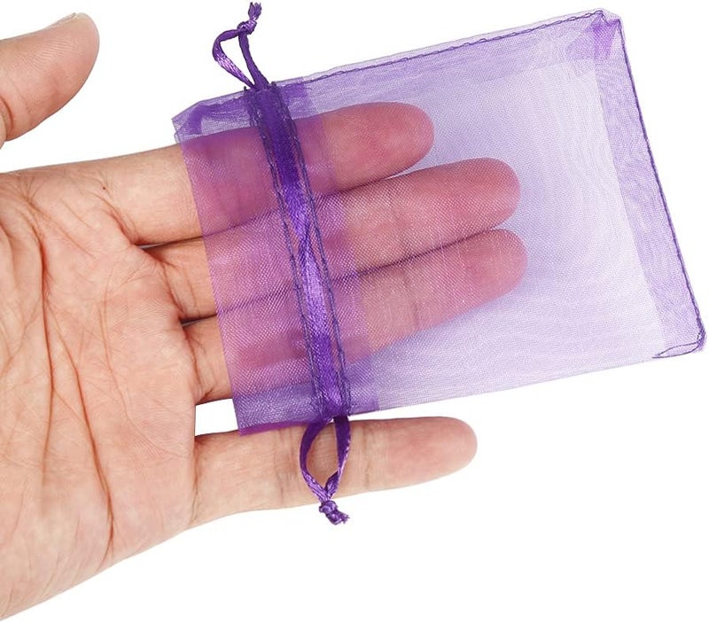 YQL Organza Bags 3x4 Inch,100PCS Purple Mini Drawstring Organza Jewelry Pouches Wedding Party Valentine Gift Mesh Candy Bag - Image 4