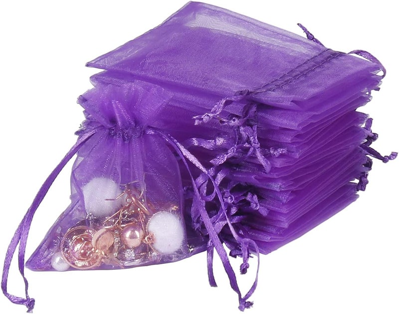 YQL Organza Bags 3x4 Inch,100PCS Purple Mini Drawstring Organza Jewelry Pouches Wedding Party Valentine Gift Mesh Candy Bag - Image 1
