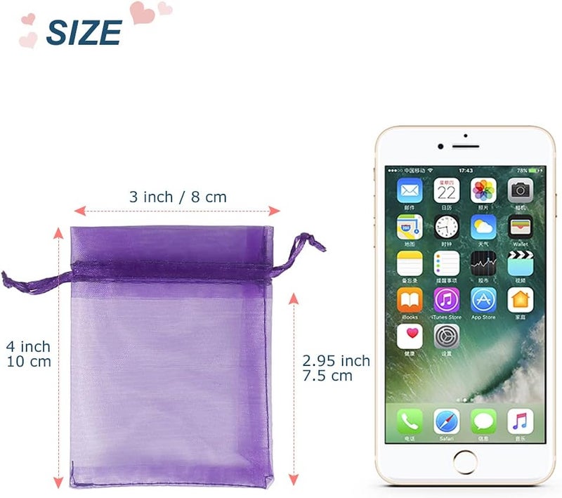 YQL Organza Bags 3x4 Inch,100PCS Purple Mini Drawstring Organza Jewelry Pouches Wedding Party Valentine Gift Mesh Candy Bag - Image 2