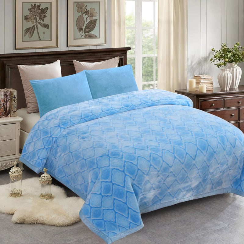 JML Plush Fleece Blanket 87" x 94", 10.5 Pounds Korean Style Mink Blanket King Size for Winter - Soft and Warm, 2 Ply A&B Printed Embossed Raschel Bed Blanket (Blue Flowers) - Image 2