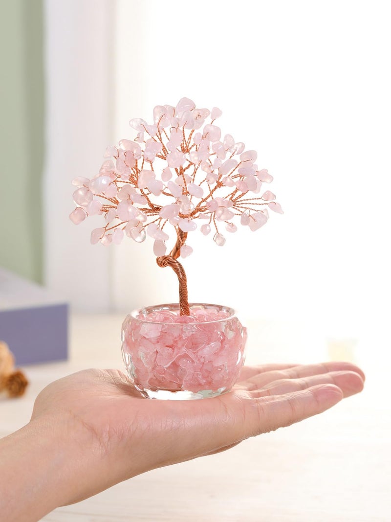 Top Plaza Healing Crystals Rose Quartz Crystal Tree with Glass Base Handmade Natural Gemstone Life Tree Mini Bonsai Money Trees Good Luck Home Office Desk Decor - Image 4