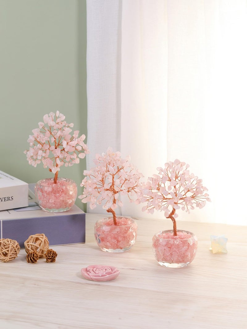 Top Plaza Healing Crystals Rose Quartz Crystal Tree with Glass Base Handmade Natural Gemstone Life Tree Mini Bonsai Money Trees Good Luck Home Office Desk Decor - Image 3