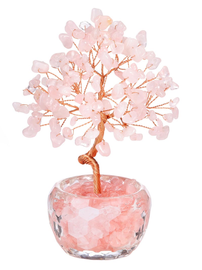 Top Plaza Healing Crystals Rose Quartz Crystal Tree with Glass Base Handmade Natural Gemstone Life Tree Mini Bonsai Money Trees Good Luck Home Office Desk Decor - Image 1