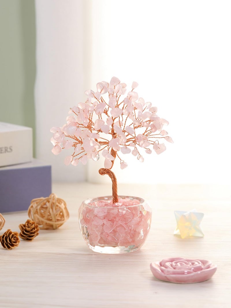 Top Plaza Healing Crystals Rose Quartz Crystal Tree with Glass Base Handmade Natural Gemstone Life Tree Mini Bonsai Money Trees Good Luck Home Office Desk Decor - Image 2