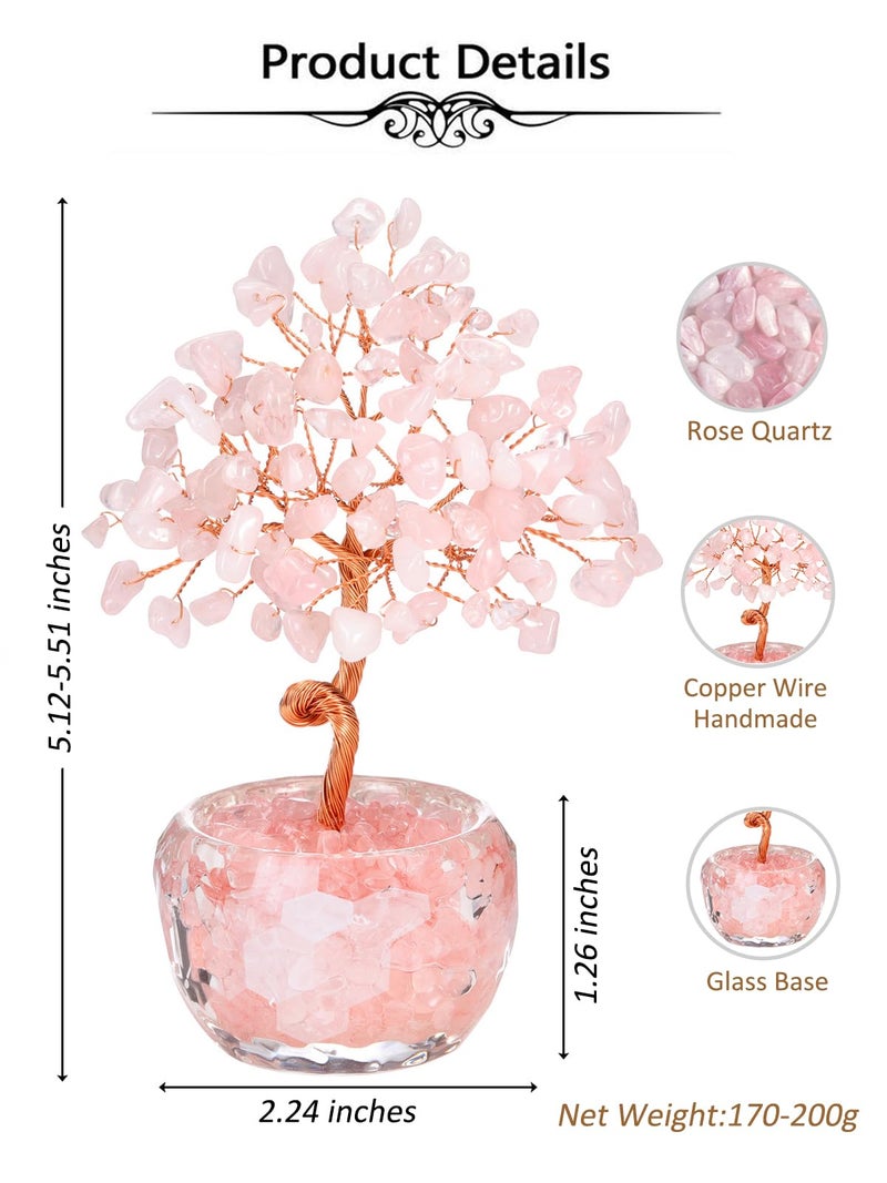 Top Plaza Healing Crystals Rose Quartz Crystal Tree with Glass Base Handmade Natural Gemstone Life Tree Mini Bonsai Money Trees Good Luck Home Office Desk Decor - Image 5