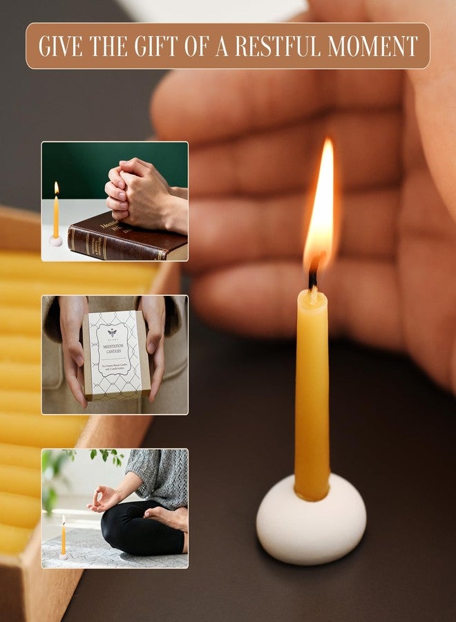 DEYBBY شموع ديبي للتأمل من شمع العسل لمدة 20 دقيقة - مجموعة هدايا من 24 قطعة من شموع شمع العسل الصغيرة المدببة مع حاملين صغيرين للشموع - Image 5