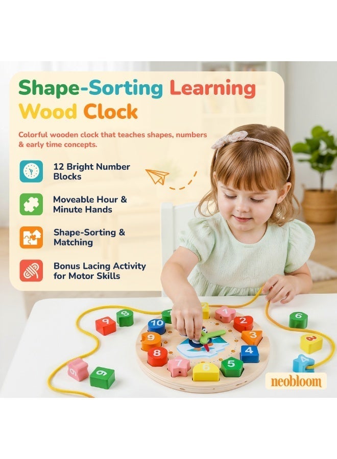 Neobloom Wooden Clock & Alphabet Puzzle Set – Montessori Learning Toy for Kids Age 3–5 | Teach Time, ABC, Shapes & Fine Motor Skills | Safe Non-Toxic Wooden Educational Toy for Toddlers & Preschool - Image 4