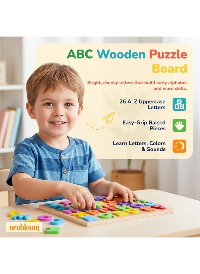 Neobloom Wooden Clock & Alphabet Puzzle Set – Montessori Learning Toy for Kids Age 3–5 | Teach Time, ABC, Shapes & Fine Motor Skills | Safe Non-Toxic Wooden Educational Toy for Toddlers & Preschool - Image 5
