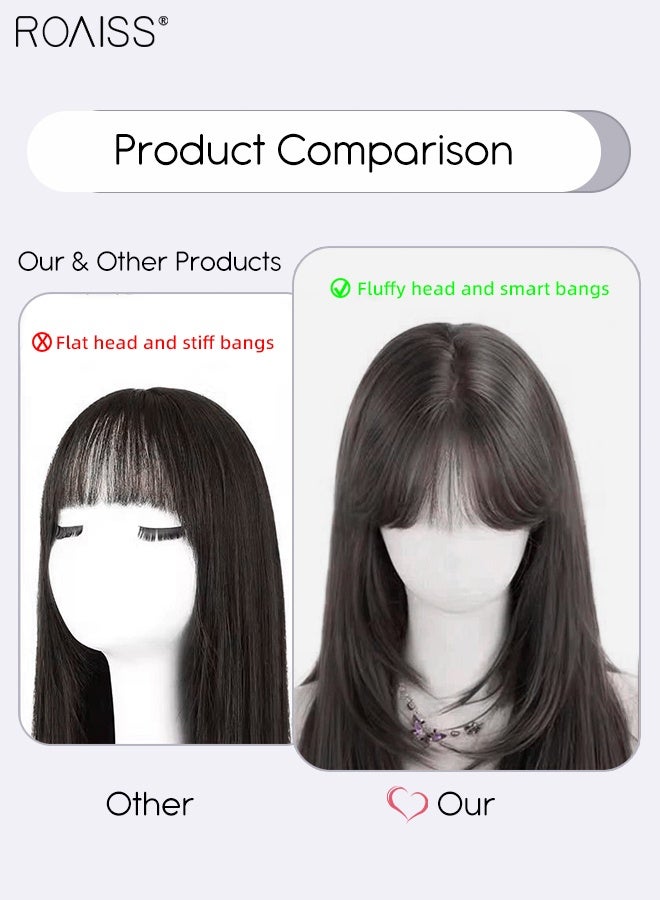 roaiss Brown Black Long Layered Hair Wig with Bangs for Women Natural Invisibility Soft Fluffy Synthetic Heat Resistant Wig for Wedding Cosplay Party Daily Use, 50cm (19.7in) - Image 5