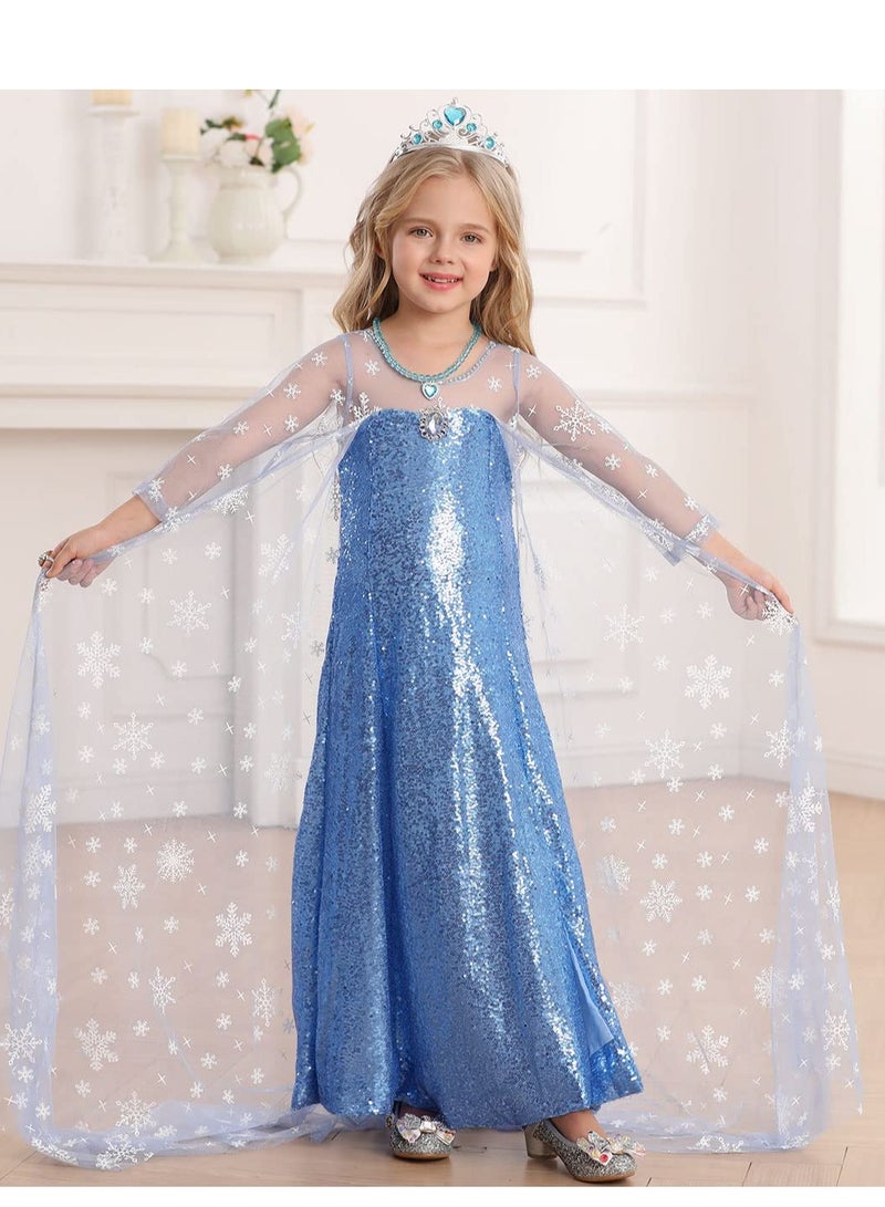 Snow Princess Dress for Girls Toddler Queen Costume Cosplay Birthday Party Outfits Kids, 140cm - Image 3
