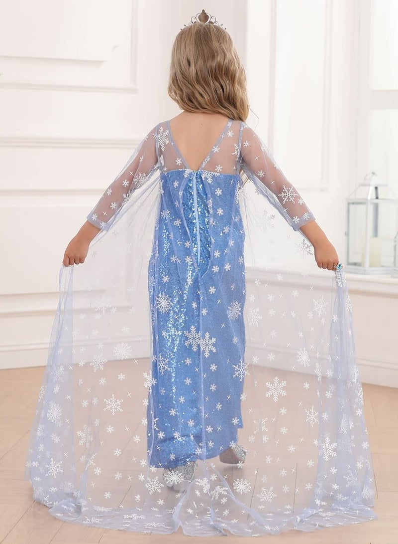 Snow Princess Dress for Girls Toddler Queen Costume Cosplay Birthday Party Outfits Kids, 140cm - Image 4