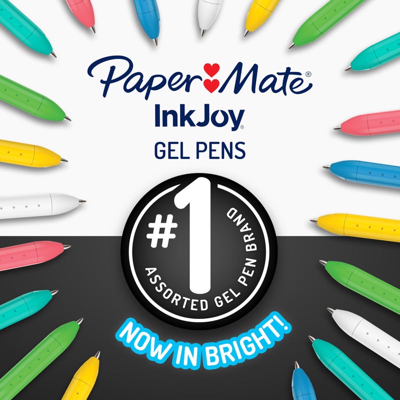Paper Mate InkJoy Gel Bright Pens, Medium Point (0.7mm), Retractable, Assorted Brighter Colors, 10 Count - Colorful, Office Supplies, Journaling, Doodling - Image 2