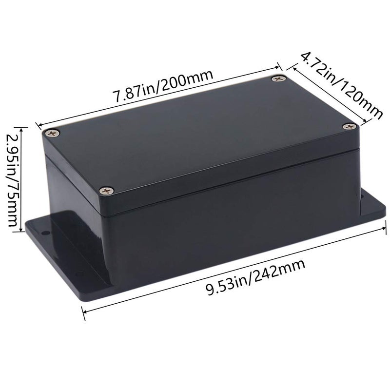 Otdorpatio Junction Box IP65 Waterproof ABS Plastic Electrical Project Case Power Junction Boxes, Project Box with Fixed Ear Black 7.87 x4.72 x2.95 inch (200x120x75 mm) - Image 2