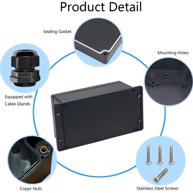 Otdorpatio Junction Box IP65 Waterproof ABS Plastic Electrical Project Case Power Junction Boxes, Project Box with Fixed Ear Black 7.87 x4.72 x2.95 inch (200x120x75 mm) - Image 5