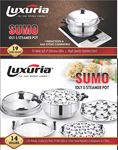 luxuria Sumo Stainless Steel Idly Pot Induction & Standard Idli Maker (4 Plates, 14 Idlis) - Silver - Image 5