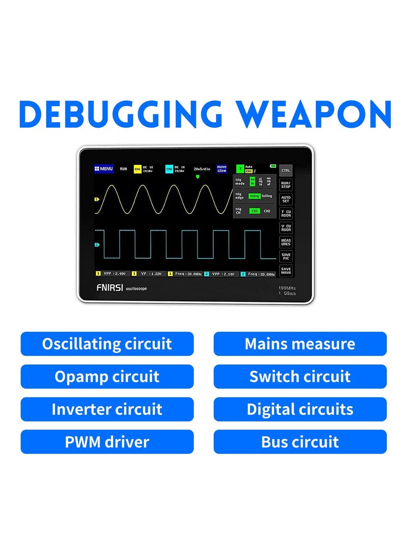 Generic - Handheld 1013D Oscilloscope - 2 Channels, 100MHz Bandwidth, 1GSa/s Sampling Rate, 7" TFT LCD Touchscreen for Easy Operation and Clear Display. - Image 1