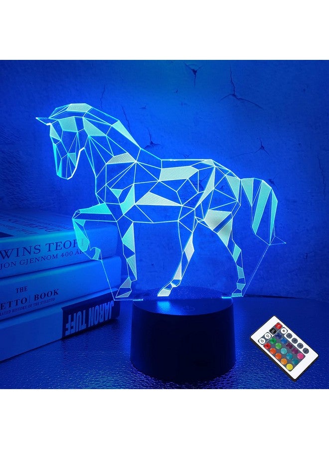 FULLOSUN Night Lights for Kids Horse Illusion 3D Night Light Bedside Lamp 16 Colors Changing with Remote Control Best Birthday Gifts for Child Baby Boy and Girl - Image 1