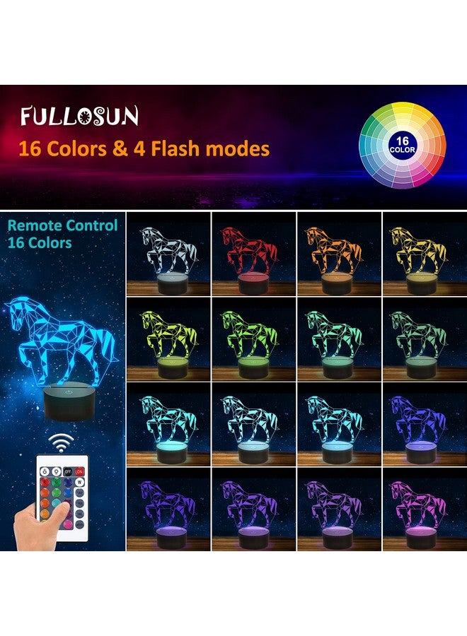 FULLOSUN Night Lights for Kids Horse Illusion 3D Night Light Bedside Lamp 16 Colors Changing with Remote Control Best Birthday Gifts for Child Baby Boy and Girl - Image 2