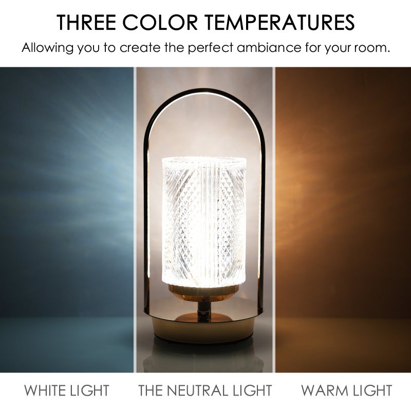 Desk Lamp Iron Acrylic Crystal Portable Design Three Color Temperatures Infinite Dimming - Compact Elegant Home Decor for Bedroom - Image 3