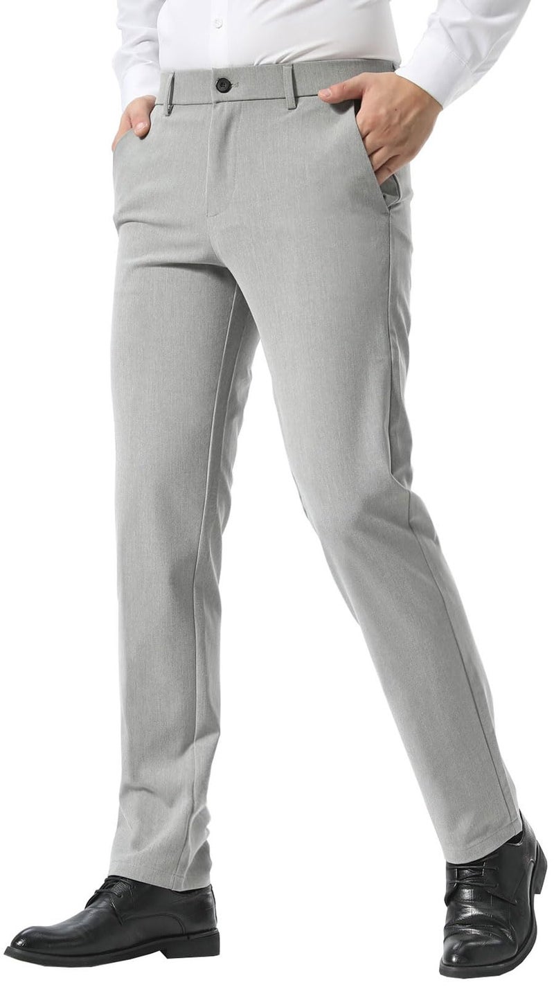 Plaid&Plain Menâ€™s Slim Fit Dress Pants Stretch Dress Pants 8101 L-Heather-Grey 28X30 - Image 1
