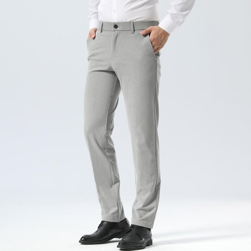 Plaid&Plain Menâ€™s Slim Fit Dress Pants Stretch Dress Pants 8101 L-Heather-Grey 28X30 - Image 4