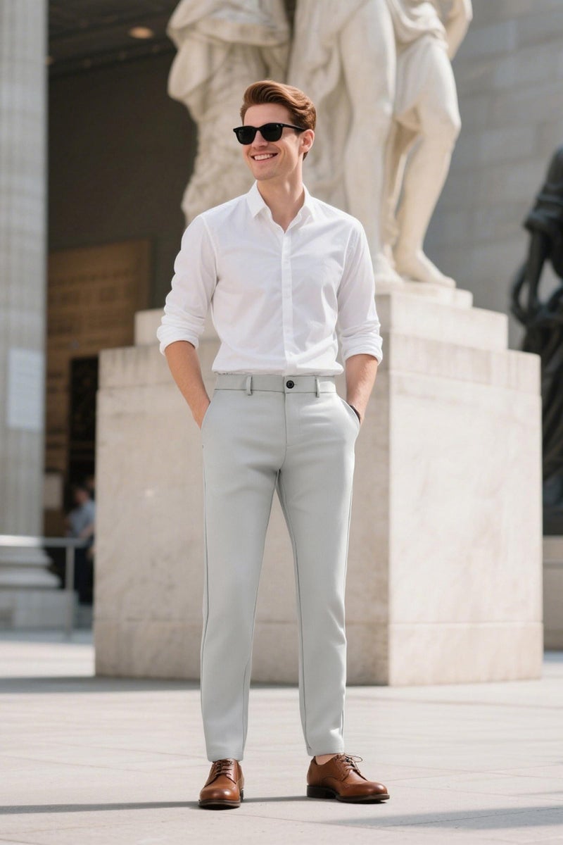 Plaid&Plain Menâ€™s Slim Fit Dress Pants Stretch Dress Pants 8101 L-Heather-Grey 28X30 - Image 3