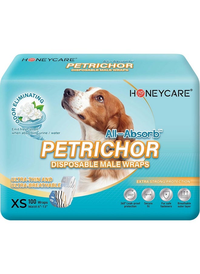 HONEY CARE HONEY CARE All Absorb Petrichor Male Dog Wrap, Fresh Smell Disposable Diapers, Extra Small, White, 100 Count  - Image 1
