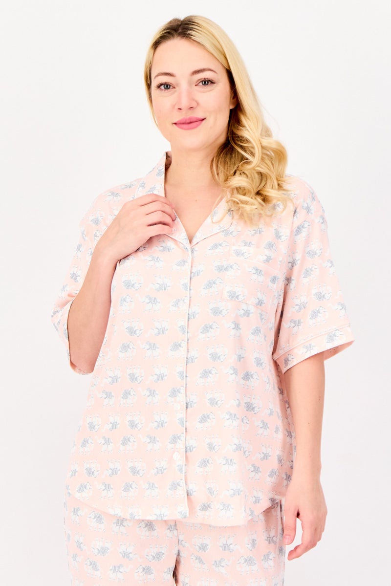 Flora By Flora Nikrooz Women 2 Pieces Allover Print Short Sleeve Pajama Top And Bottom Set, Multicolor - Image 2