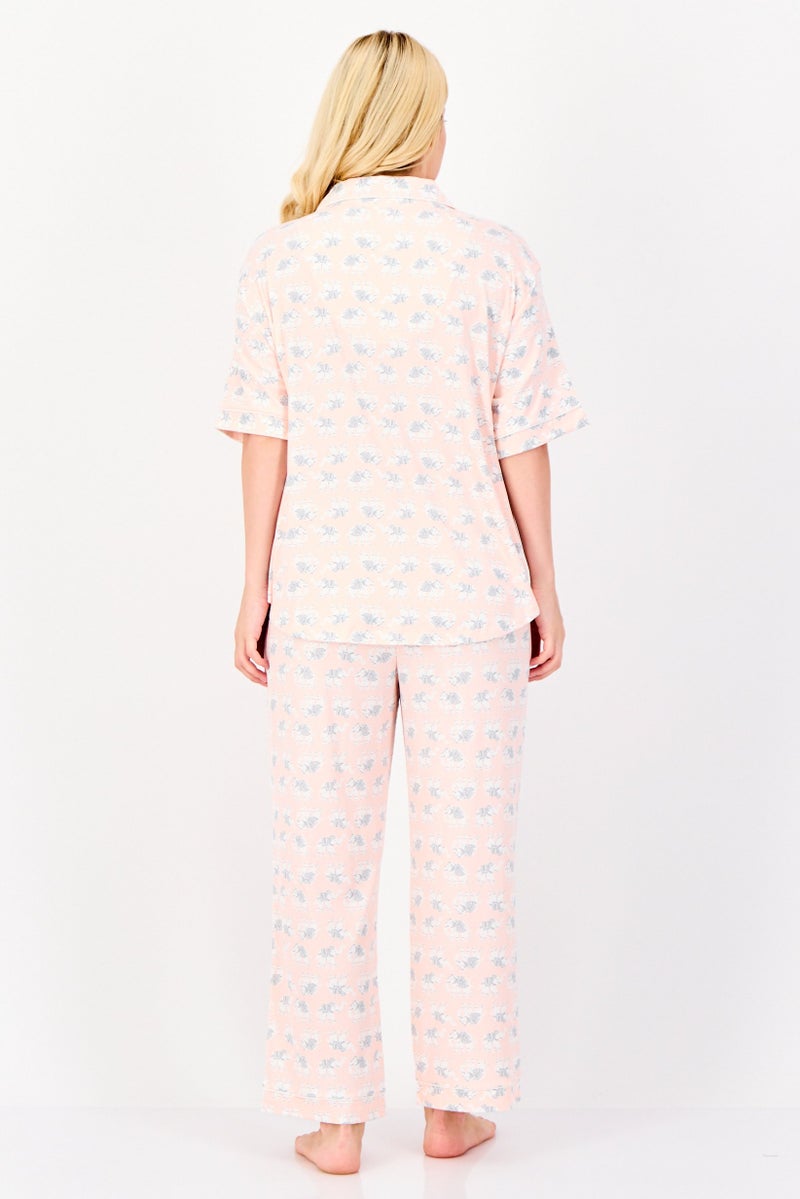 Flora By Flora Nikrooz Women 2 Pieces Allover Print Short Sleeve Pajama Top And Bottom Set, Multicolor - Image 3