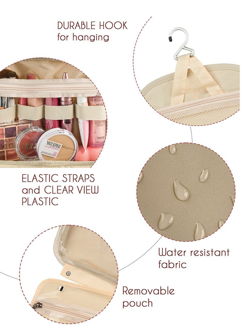 Hanging Travel Makeup Bag for Women, Large Waterproof Cosmetic Bags Travel Organizer Full Sized Container with Elastic Band Holders for Toiletries, Cosmetics, Brushes, Bottle, Apricot - pzsku/Z36E96BDEA0ED0A94F39EZ/45/_/1725941124/14c87639-31df-444f-97ba-dacd2709e455