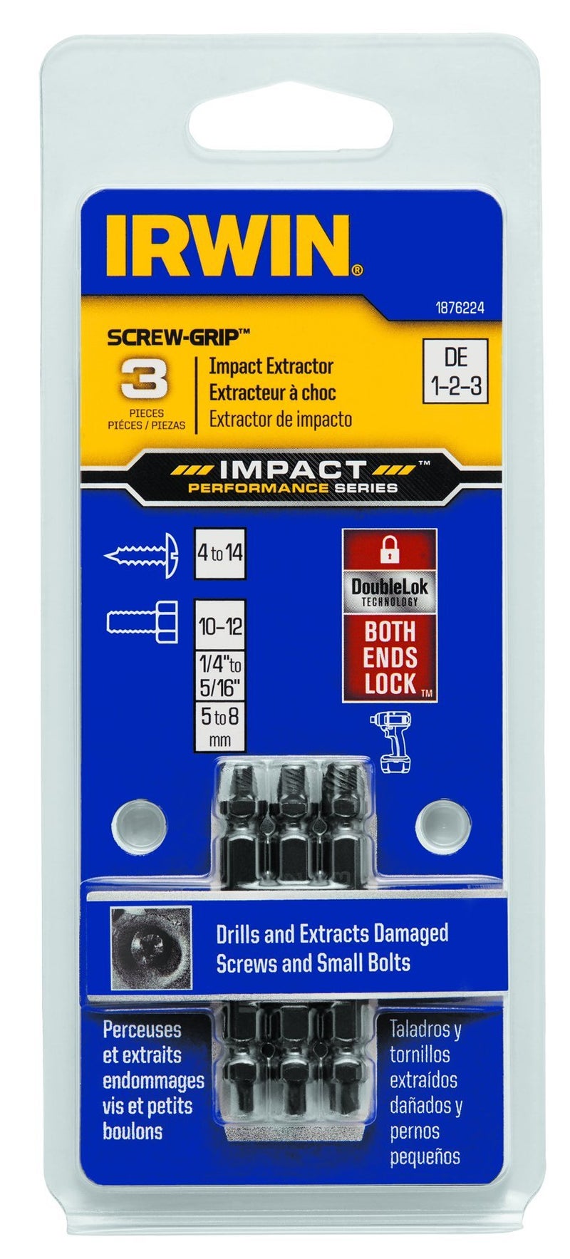 IRWIN 1876224 Impact Performance Series Grip Double-Ended Screw Extractor Insert Bits, 3-Piece - Image 1