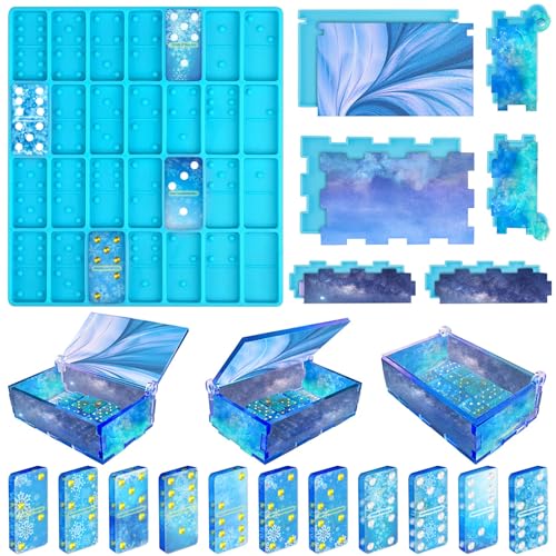 Vakoo Domino Molds for Epoxy Resin, Thickened Silicone Molds for Resin Casting, with Large Capacity Box Mold - Blue - Image 1