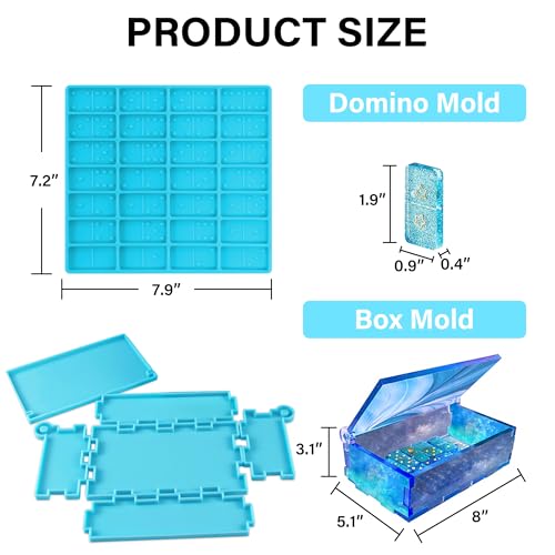 Vakoo Domino Molds for Epoxy Resin, Thickened Silicone Molds for Resin Casting, with Large Capacity Box Mold - Blue - Image 3