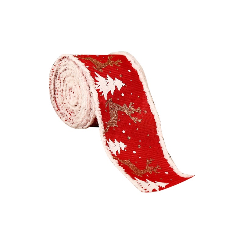 Christmas Decorations 6.5CM Burlap Printing Elk Christmas Tree Ribbon Gift/Gift Box Packaging Ribbon - Image 1