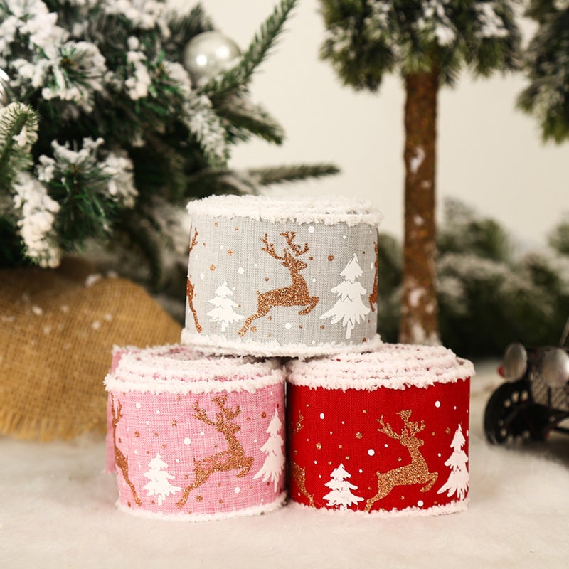 Christmas Decorations 6.5CM Burlap Printing Elk Christmas Tree Ribbon Gift/Gift Box Packaging Ribbon - Image 3