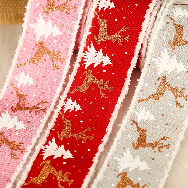 Christmas Decorations 6.5CM Burlap Printing Elk Christmas Tree Ribbon Gift/Gift Box Packaging Ribbon - Image 5