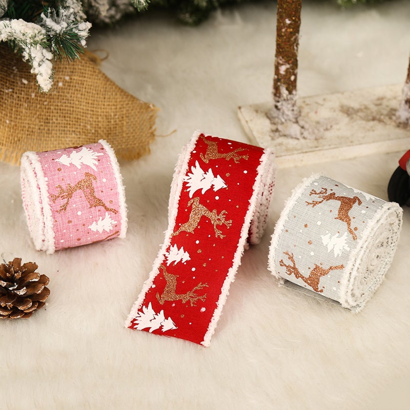 Christmas Decorations 6.5CM Burlap Printing Elk Christmas Tree Ribbon Gift/Gift Box Packaging Ribbon - Image 4