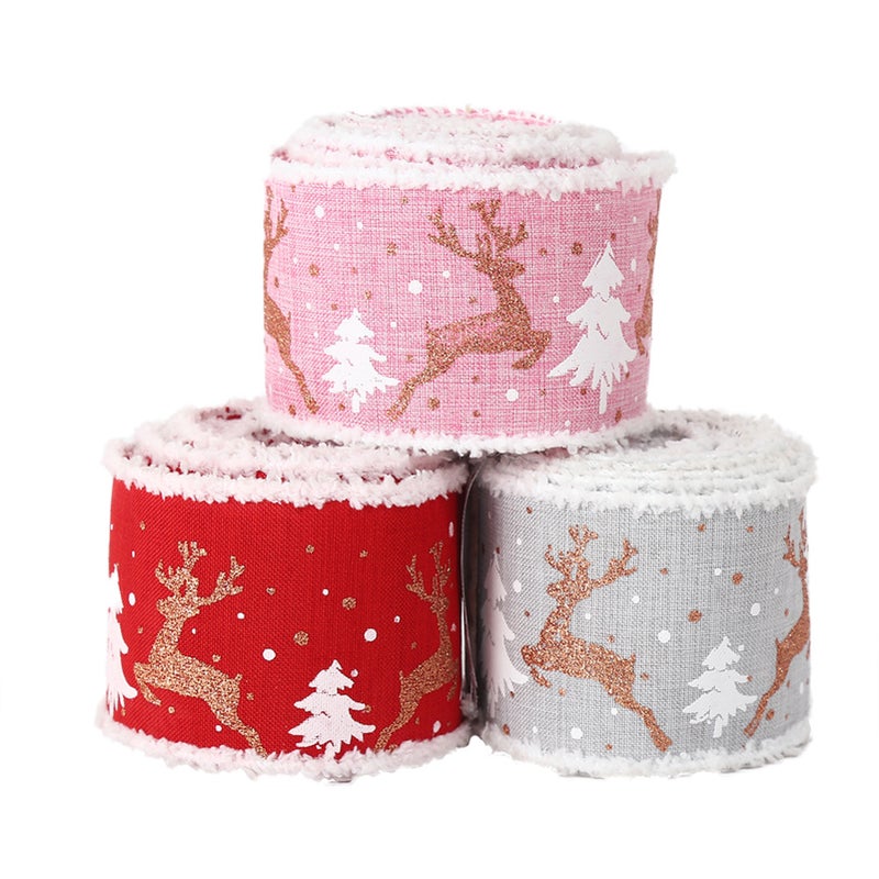 Christmas Decorations 6.5CM Burlap Printing Elk Christmas Tree Ribbon Gift/Gift Box Packaging Ribbon - Image 2