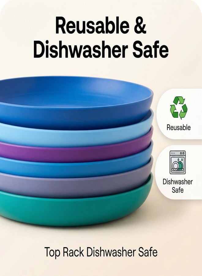 AOYITE 8 inch Plastic Plates Reusable, Unbreakable Plastic Dinner Plates set of 6, BPA Free Dishwasher Safe & Microwave Kids Plate for Kitchen Lunch Party Outdoor - Image 2