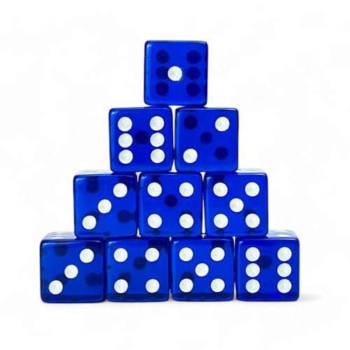 Luck Lab 10 Piece 19 mm Dice Pack Acrylic and Translucent D6 Dice Square wRounded Edge for Casino Craps RPG MTG DND Dice Table Games and Board Games Blue - Image 1