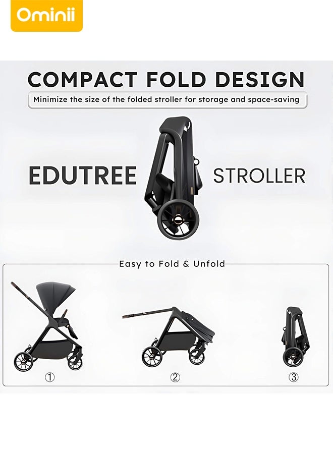 Ominii Premium Reversible Baby Stroller, 100°–180° Multi-Position Recline with Lie-Flat Mode, Extra-Wide Seat, Suspension Rubber Wheels, Compact Self-Standing Fold - Image 4