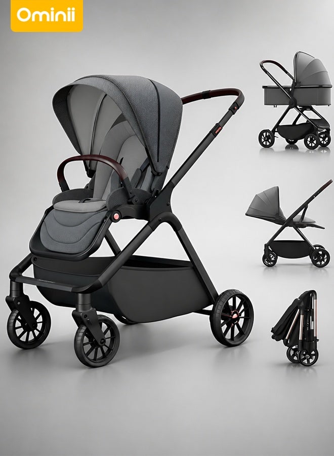 Ominii Premium Reversible Baby Stroller, 100°–180° Multi-Position Recline with Lie-Flat Mode, Extra-Wide Seat, Suspension Rubber Wheels, Compact Self-Standing Fold - Image 1